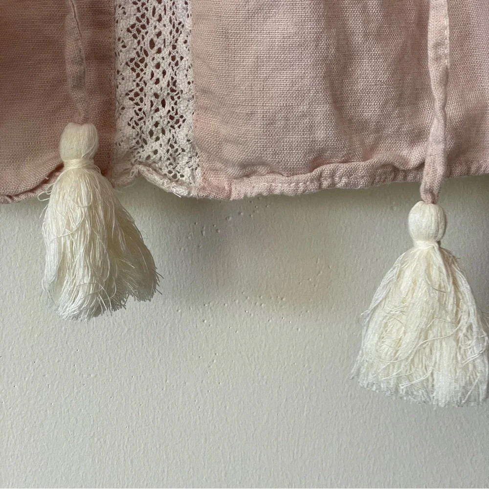 Mango Embroidered Linen Cotton Blouse Balloon  Sleeve washed pink sz med/6 - Picture 11 of 13